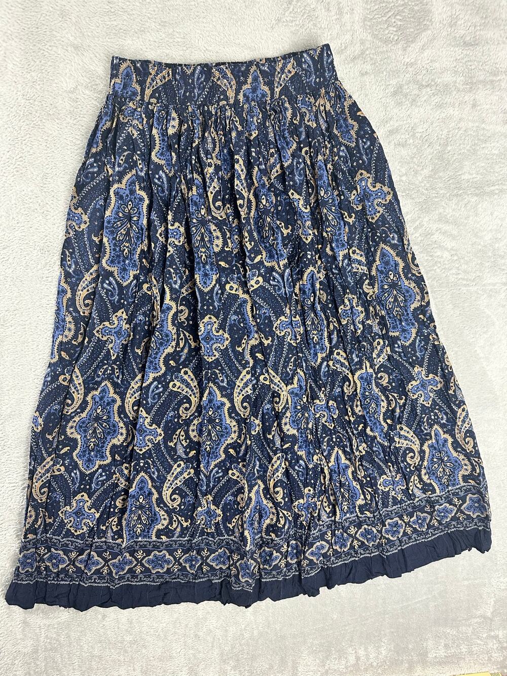 Vintage River Ridge Trading Blue Paisley Broomstick Maxi Skirt Prairie Retro - S